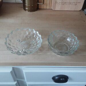 Set Of 2 1940's American Fostoria Diamond Pattern Clear Glass Sawtooth Dish Bowl